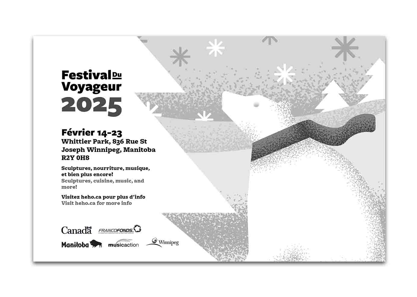 Black and white newsprint ad featuring a polar bear wearing a scarf