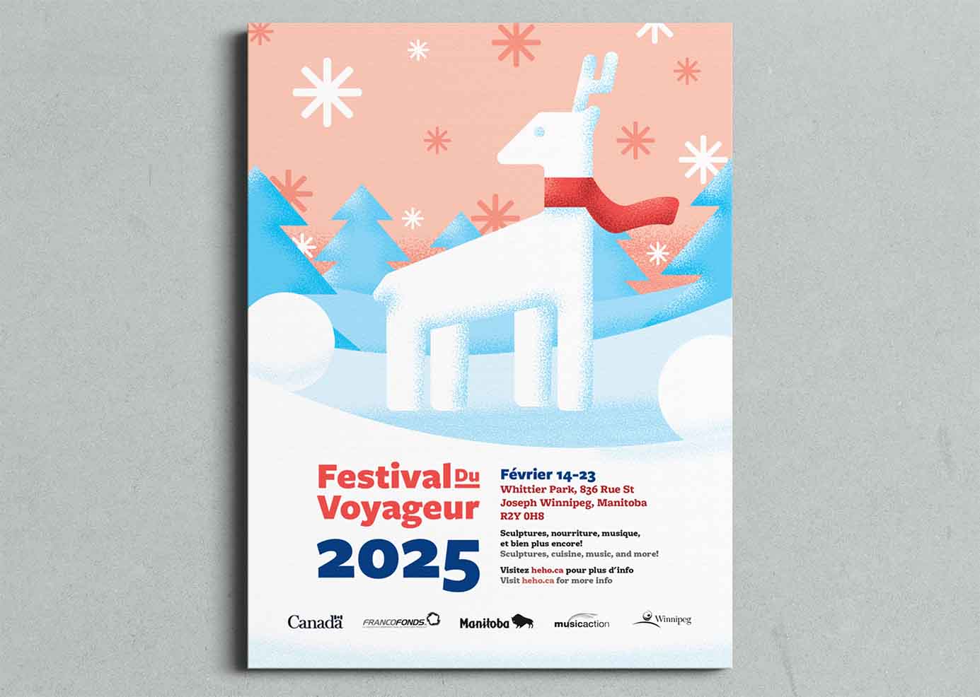 Deer snow sculpture with a red scarf