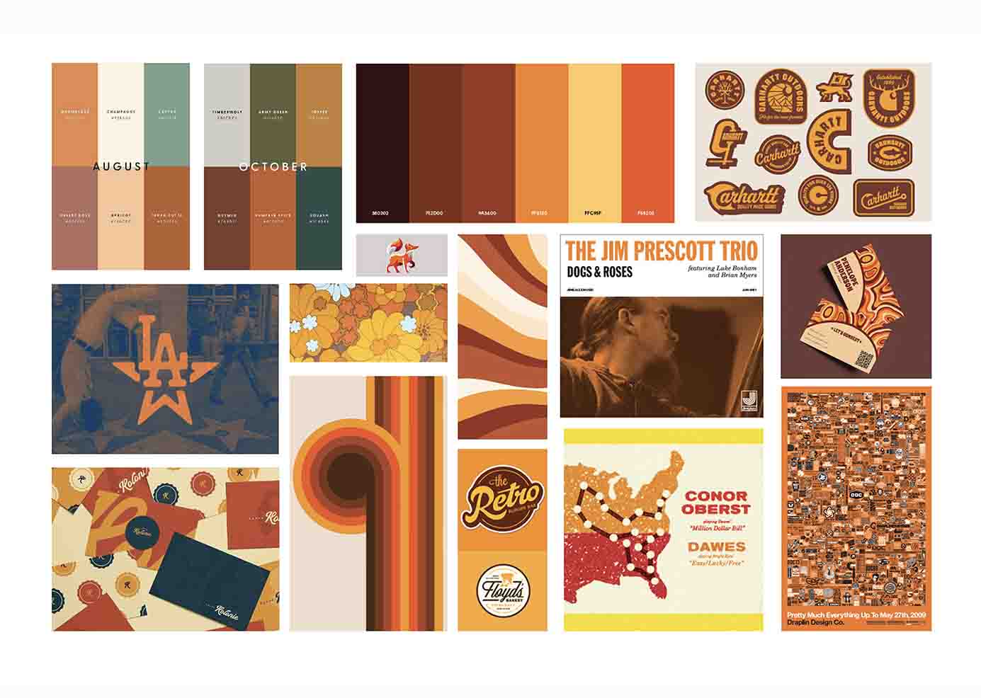70s inspired moodboard with warm colours