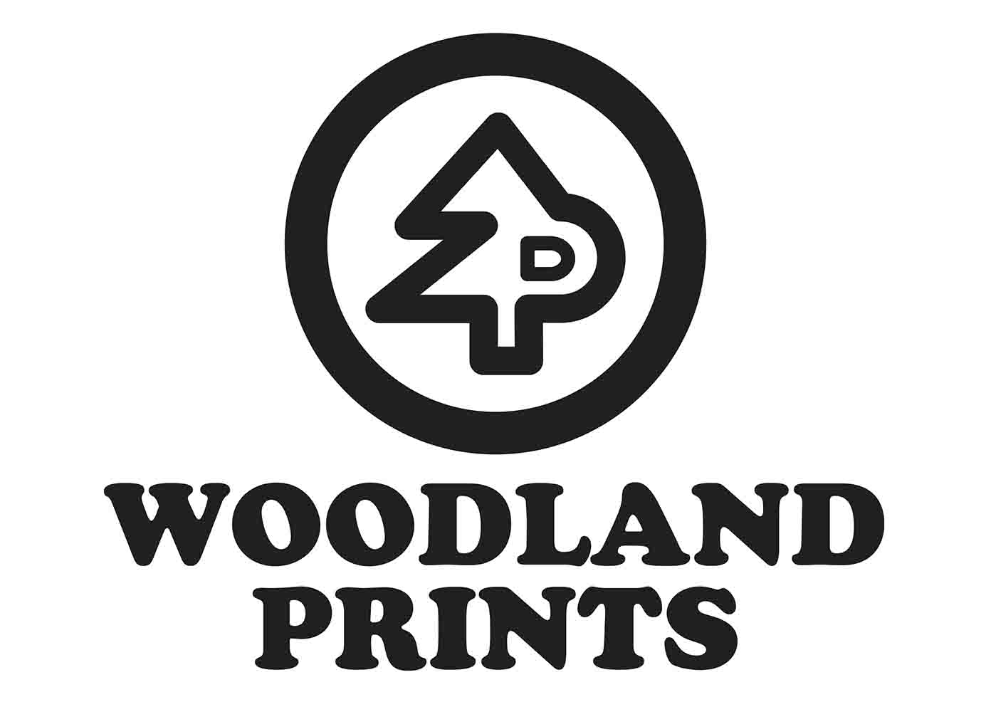 Logo for Woodland Prints made of a W and P in the shape of a tree