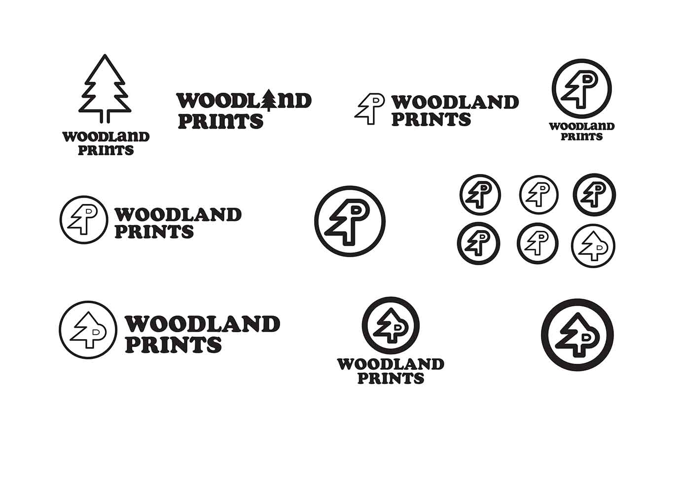 Rough logo concepts for Woodland Prints