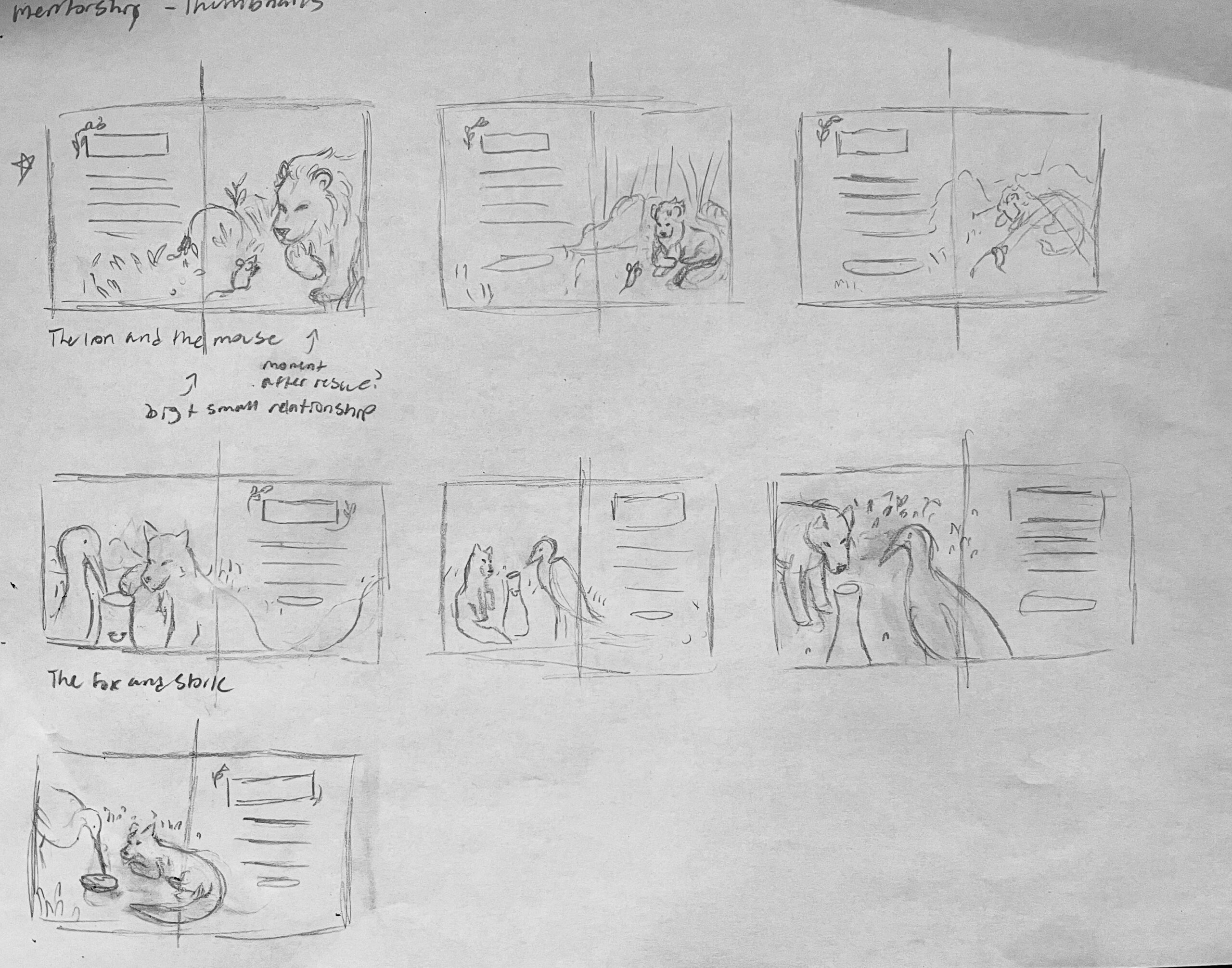 Thumbnail sketches for illustrations
